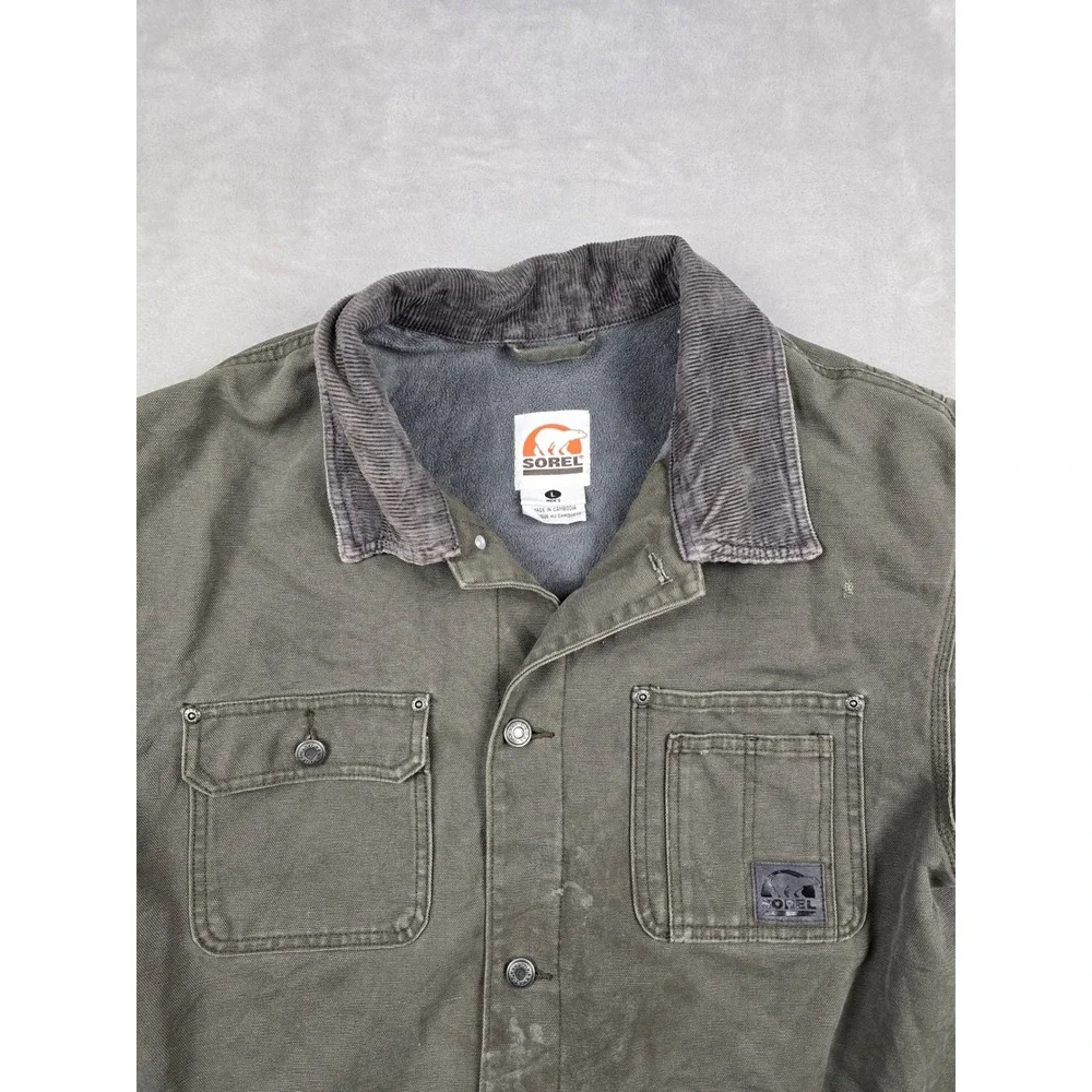 Vintage Sorel Canvas Work‎ Jacket Mens L Corduroy Collar Fleece Lined Distressed